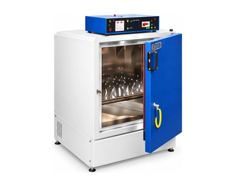 Microprocessor-controlled incubator with an integral shaking platform, for combined temperature control and agitation.