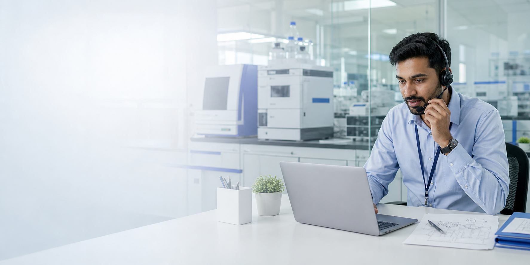 Scientific application specialist responding to a laboratory equipment enquiry